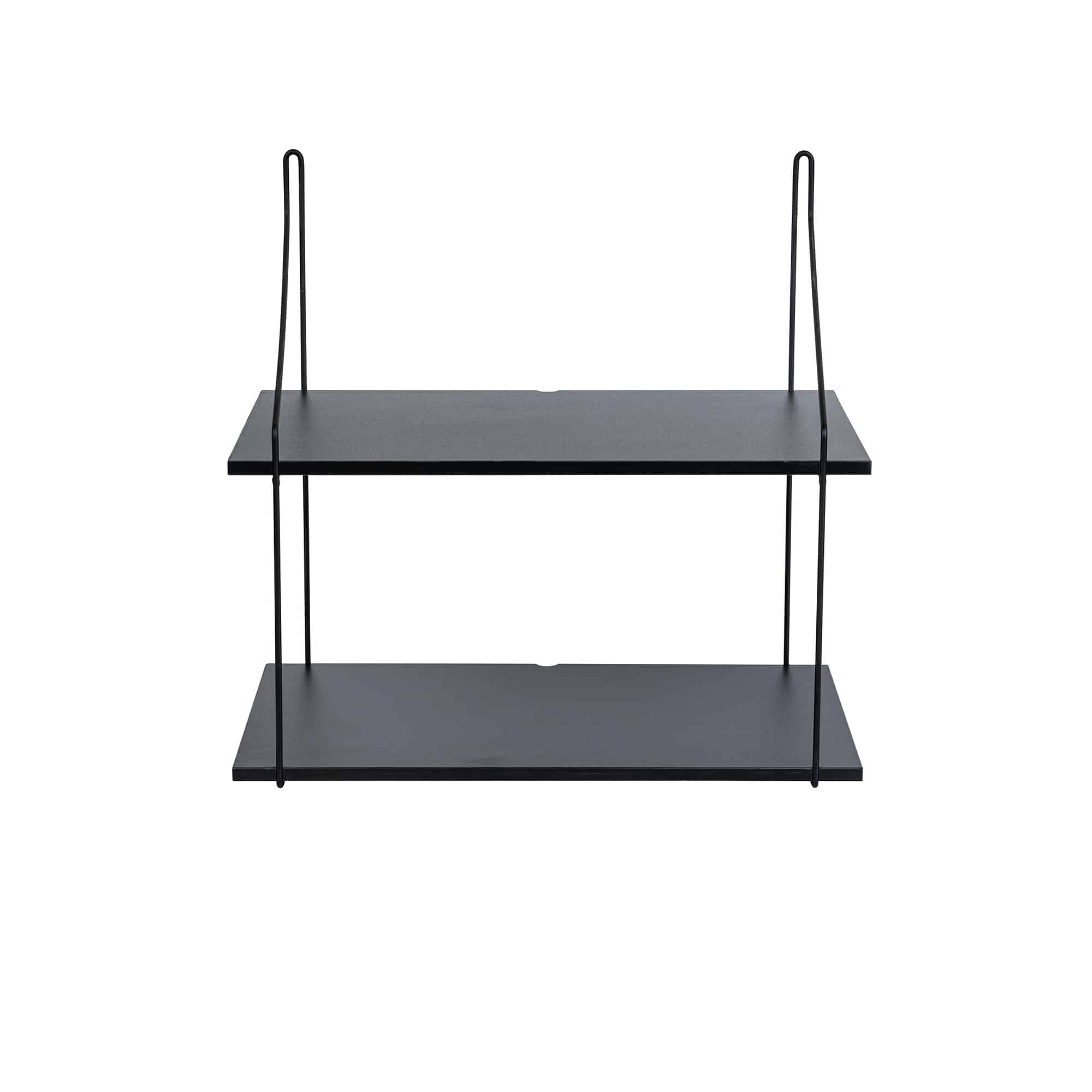 Modern sängbänk i svart metall och trä, perfekt för sovrum eller hall.