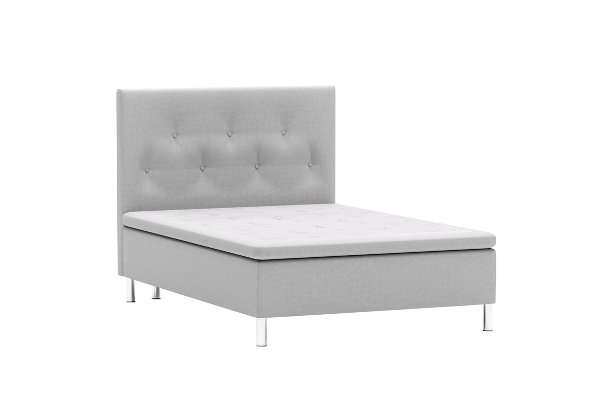 Storm Barnanpassad VERITA 81 Sängfabriken, modern säng med stoppad huvudgavel i ljusgrått, perfekt för sovrum.