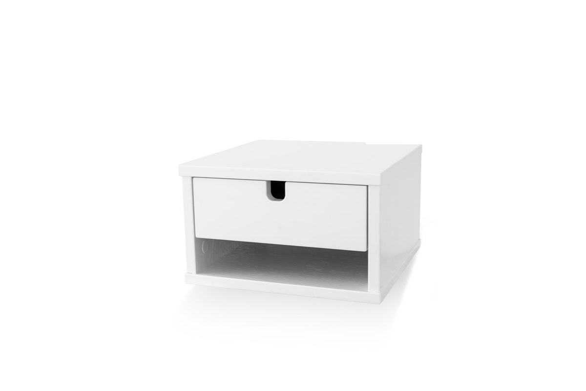 Sängfabriken vit sängbord med förvaring och förvaringsfack.