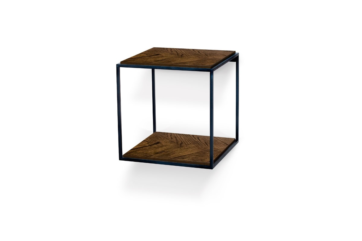 Modern nattduksbord i trä och metall, stilrent och funktionellt.