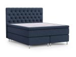 Elegant blå säng med tuftad huvudgavel för modern sovrumsmöbel.