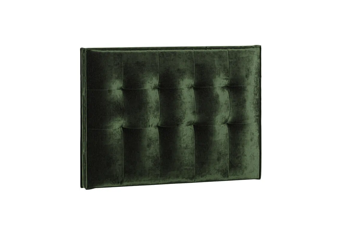 Mörkgrön sammet sänggavel för snyggt sovrum.