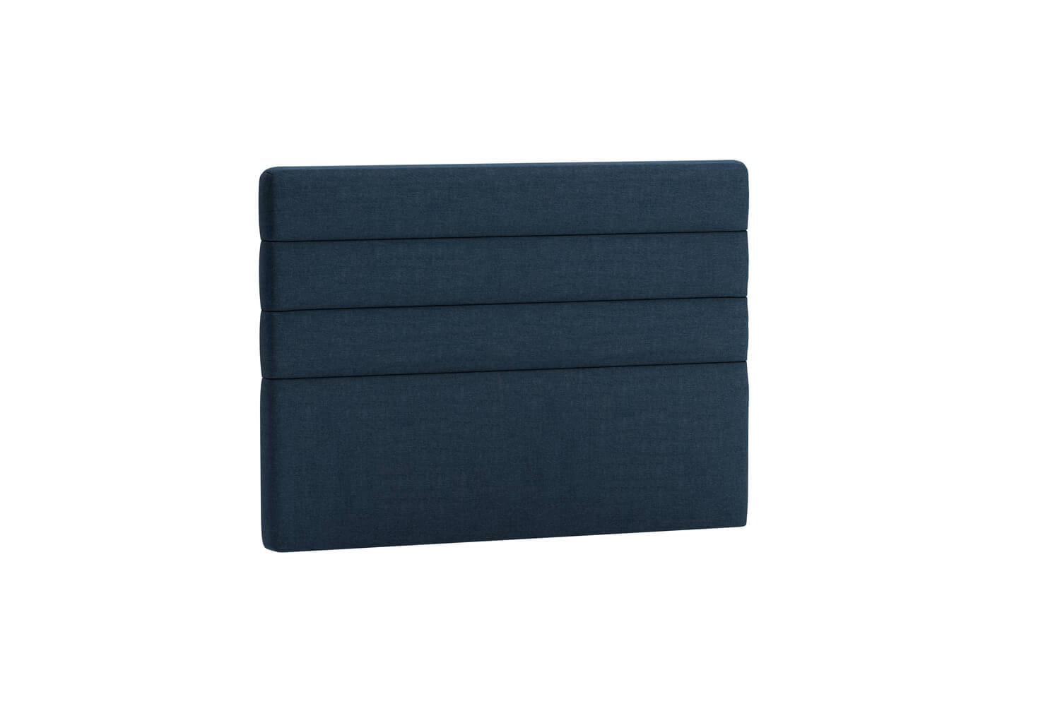 Sänggavel i mörkblått tyg för modern sovrumsinredning.