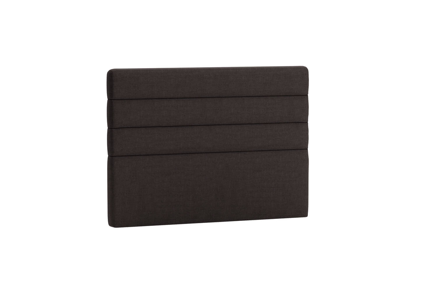 Sänggavel i mörkgrått tyg för modern sovrumsinredning.