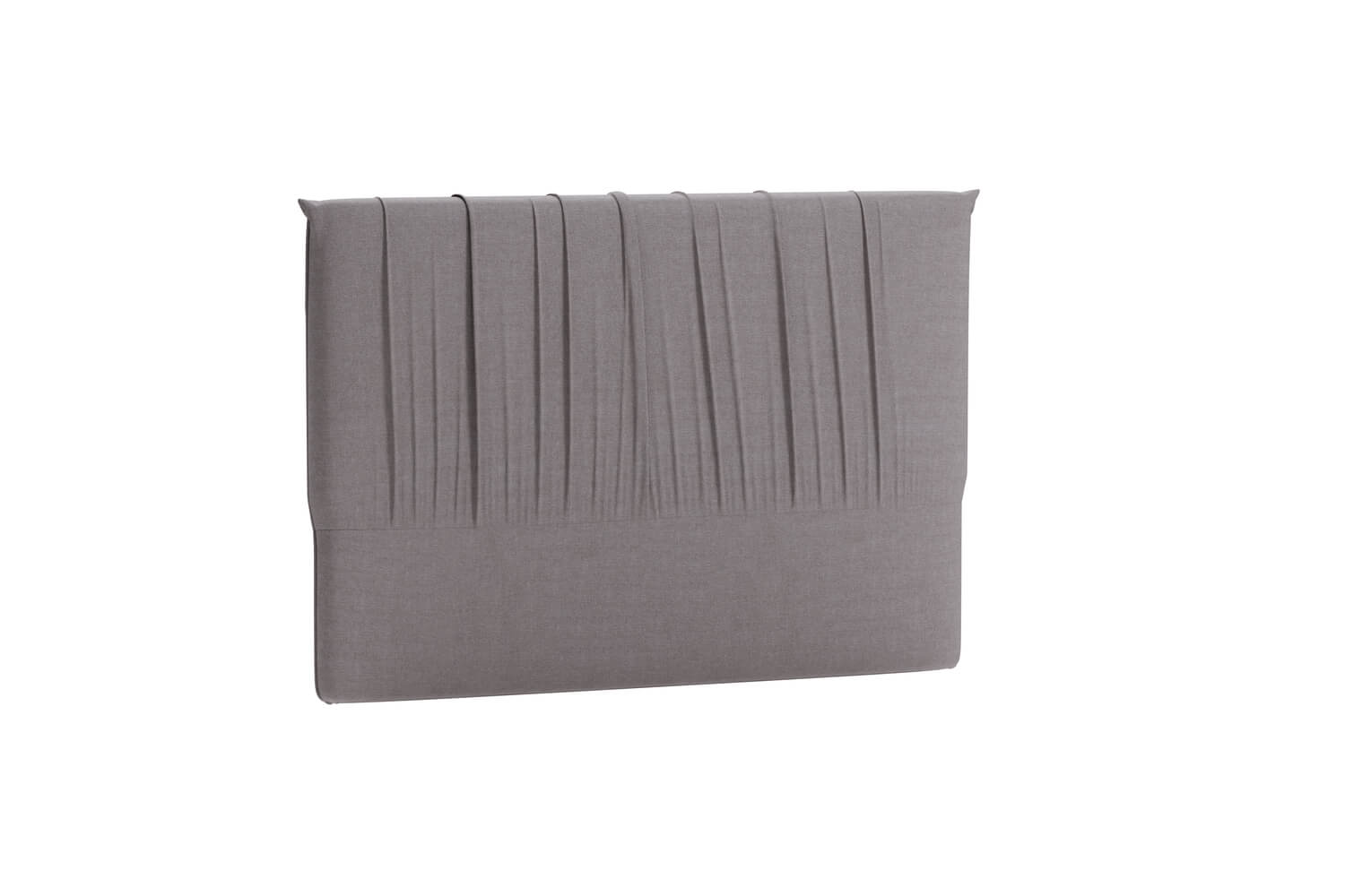 Sänggavel i grått tyg för modern sovrumsinredning.