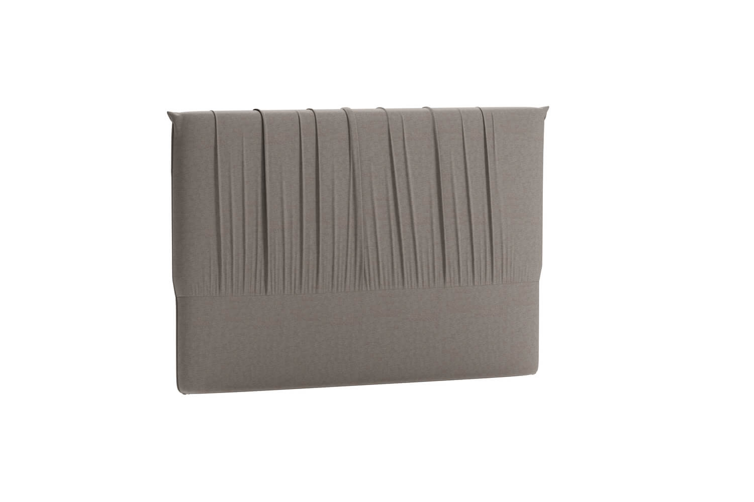 Sänggavel i grått tyg för modern sovrumsinredning.