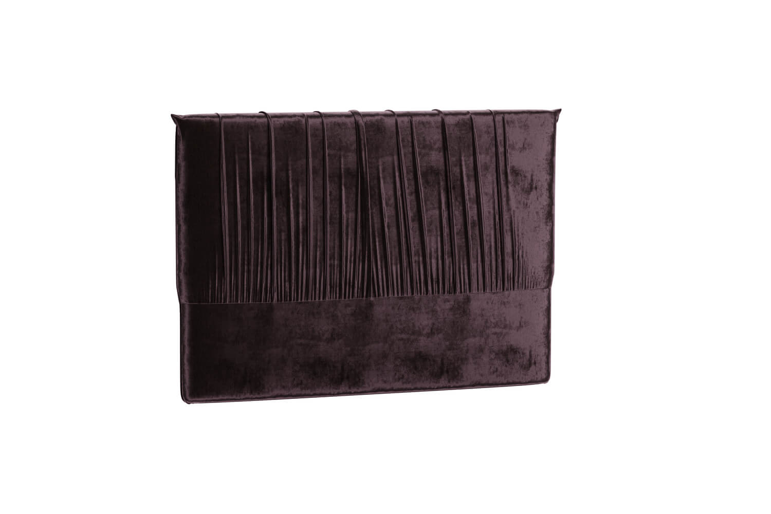 Sänggavel i mörk lila sammet för elegant sovrumsmiljö.