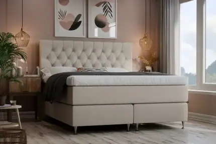 Sängfabriken säng med modern design och bekvämt huvudgavel. Perfekt för en stilren och avkopplande s.