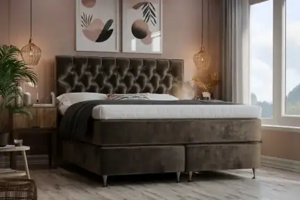 Sängfabriken säng i lyxig sammet med modern design och bekvämt huvudgavel. Perfekt för ett stilrent.