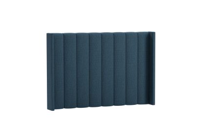 Sänggavel i blått tyg för modern sovrumsinredning.