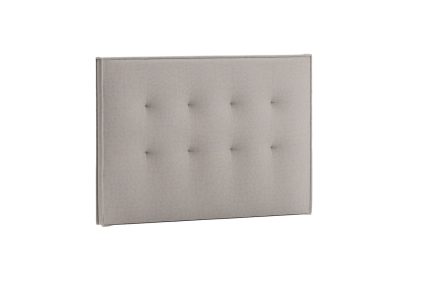 Sänggavel i ljusgrått tyg för modern sovrumsstil.