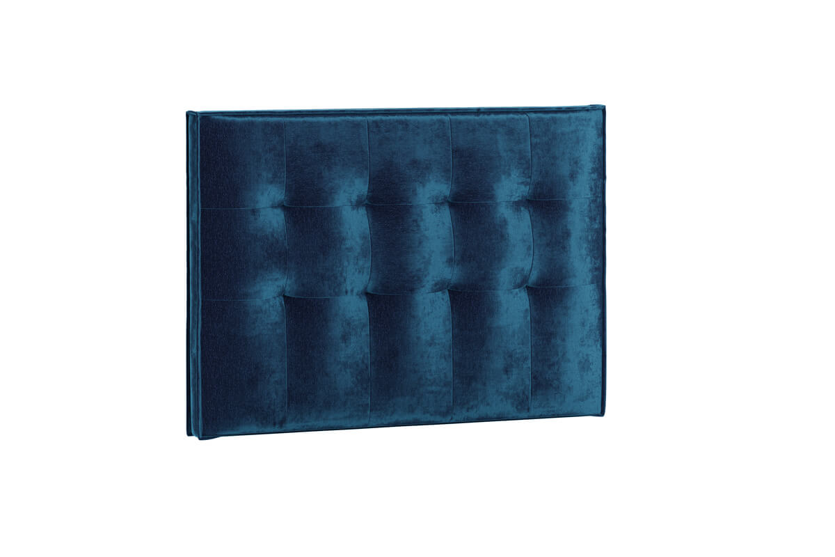 Sänggavel i blå sammet för elegant sovrumsmöbel.