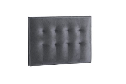 Högkvalitativt sänggavel i grå sammet för elegant sovrumsmiljö.