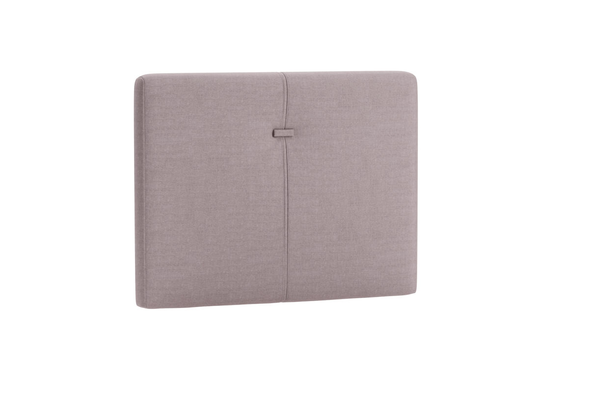 Sänggavel i ljusgrått tyg för modern sovrumsstil.