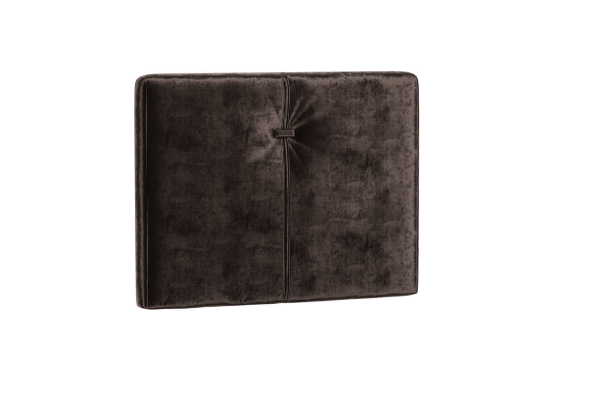 Högkvalitativt sänggavel i mörkbrunt tyg för elegant sovrumsmiljö.