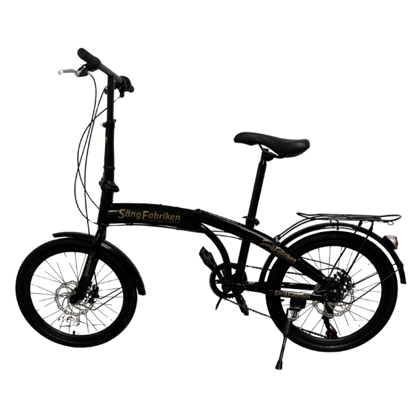 Snygg elcykel för stadskörning och pendling, svart med komfortabel sadel och robust ram.