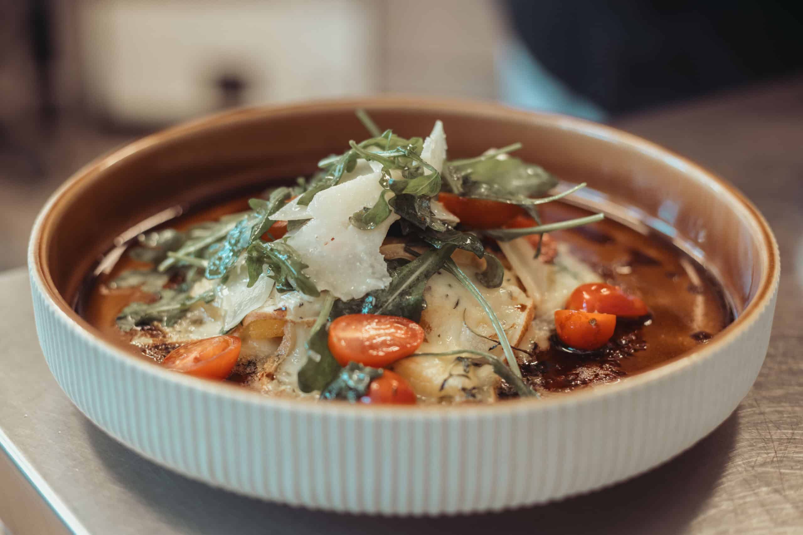 Seasonal vegetarian dish at Sass da Grüm restaurant in Ticino