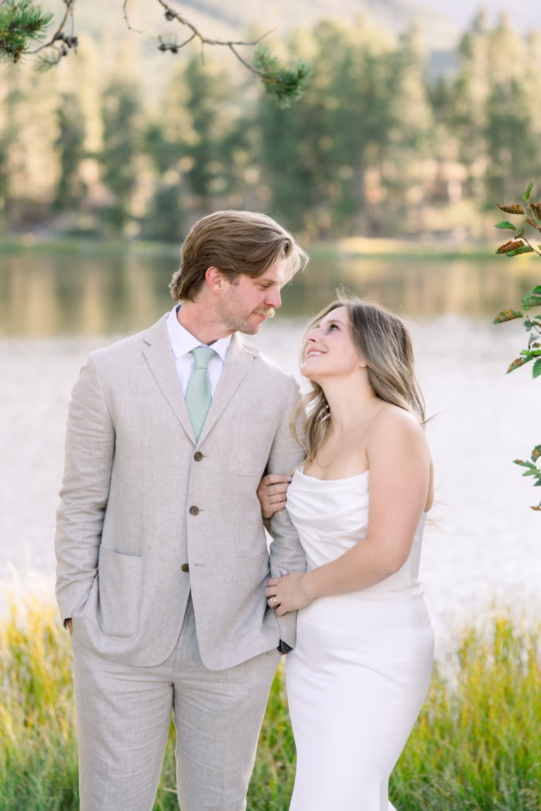 bride and groom looking at each other