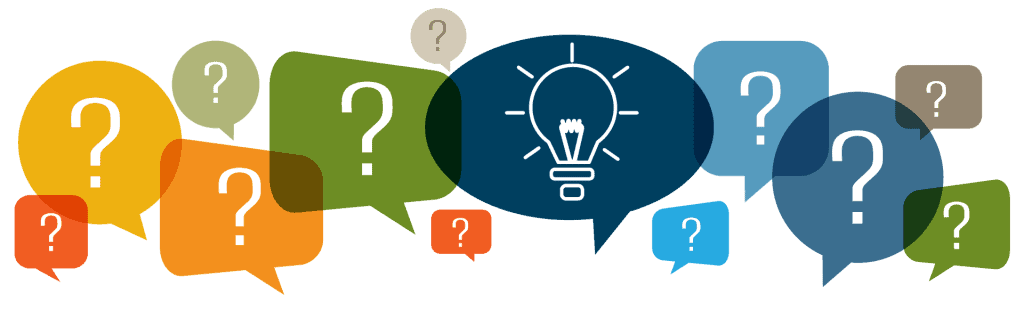 thought bubbles with question mark and a lightbulb for an idea