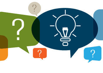thought bubbles with question mark and a lightbulb for an idea