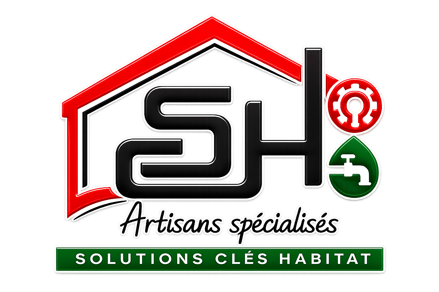 Logo Solutions Clés Habitat avec maison, outils et éléments de construction.