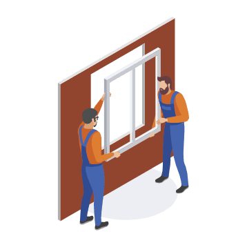 Deux artisans installent une fenêtre dans un mur en rénovation.
