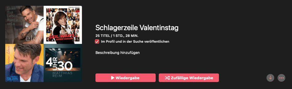 Schlagerzeile Valentinstag, Playlist