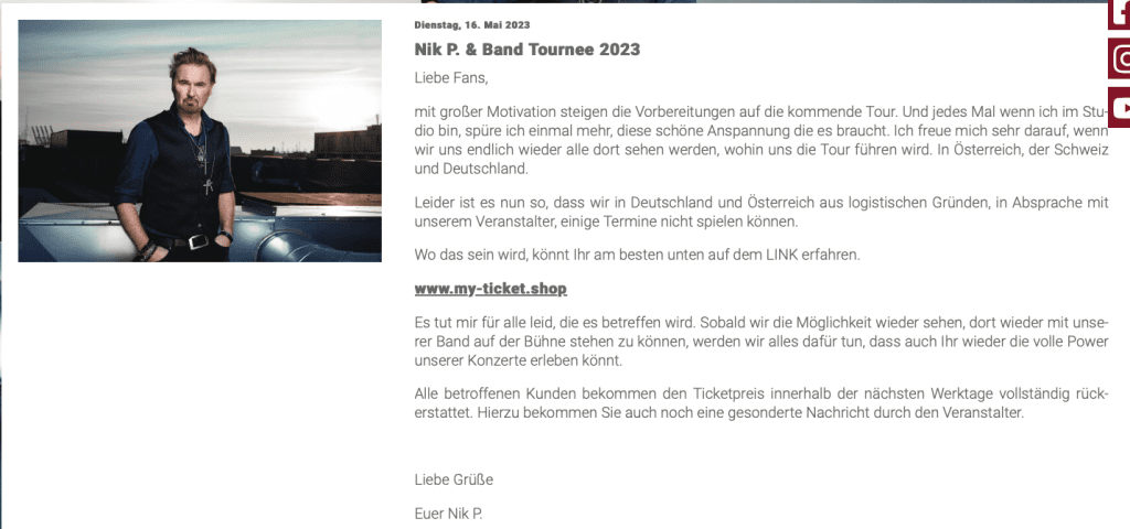 Nik P. Konzertabsagen