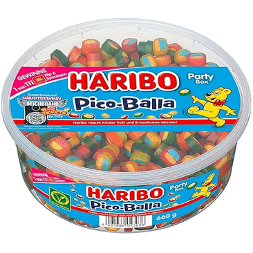 Bunte Haribo Pico-Balla Fruchtgummis, Party Box ideal für Kinder und Erwachsene.