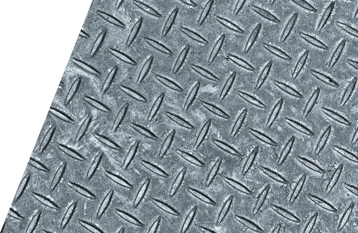Recycled aluminium sheets with diamond plate pattern for industrial use.