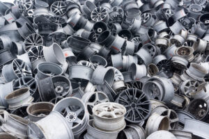 Recycled aluminium turnings and scrap metal for eco-friendly disposal.