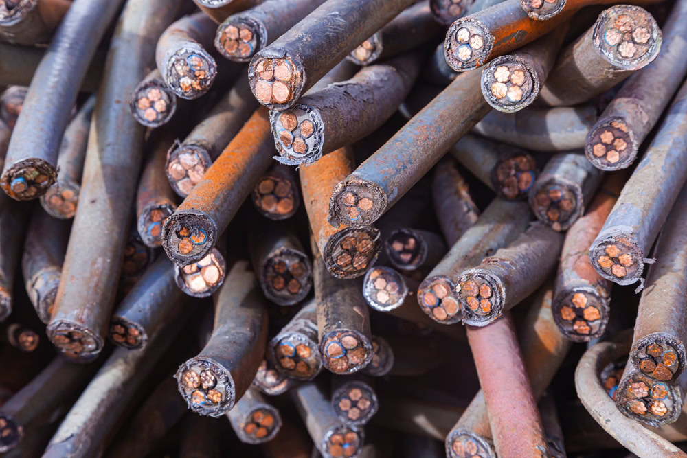 Recycled insulated wire scrap for metal recycling and eco-friendly disposal.