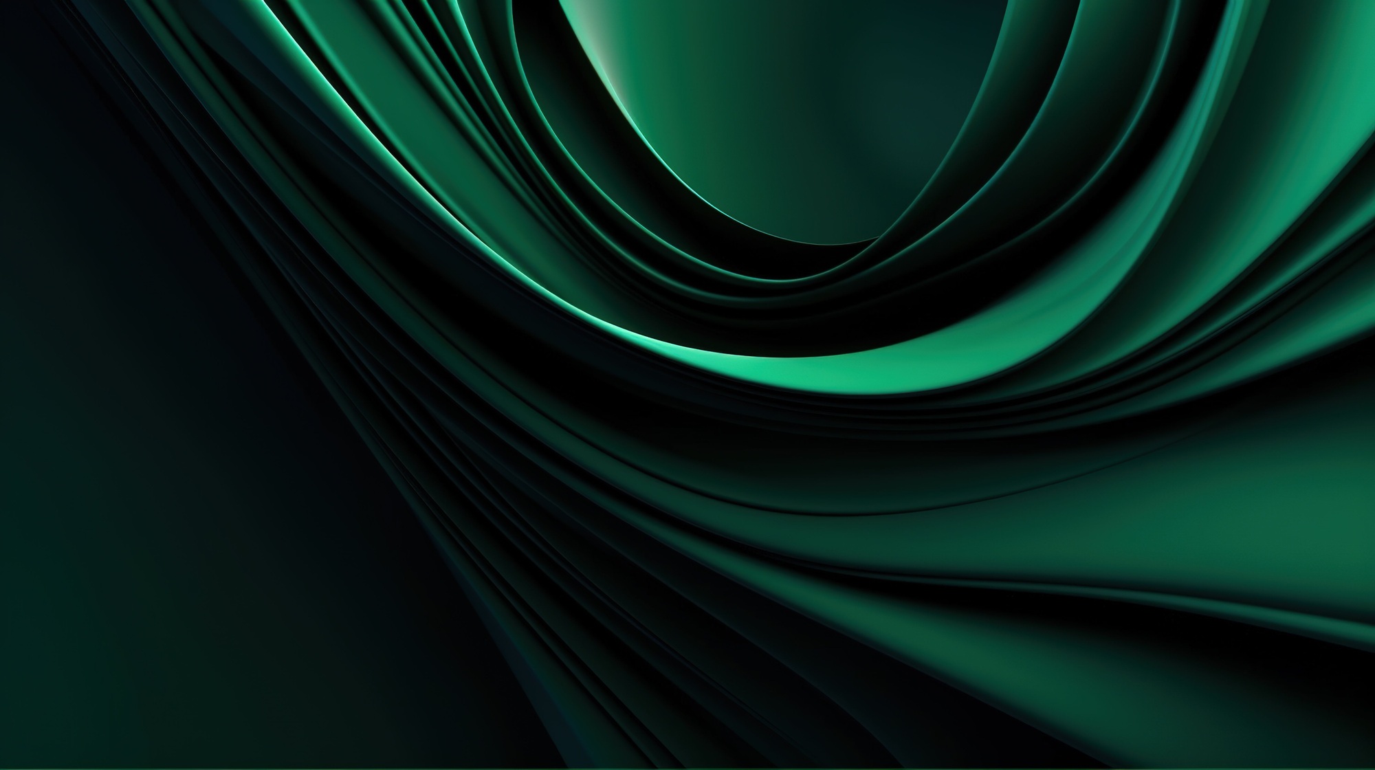 Abstract design of green silk waves, creating a mesmerizing visual aesthetic