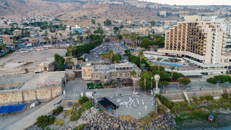 Aerial view of Tiberias city. Israel. Tiberias is a city on the western shore of the Sea of Galilee.