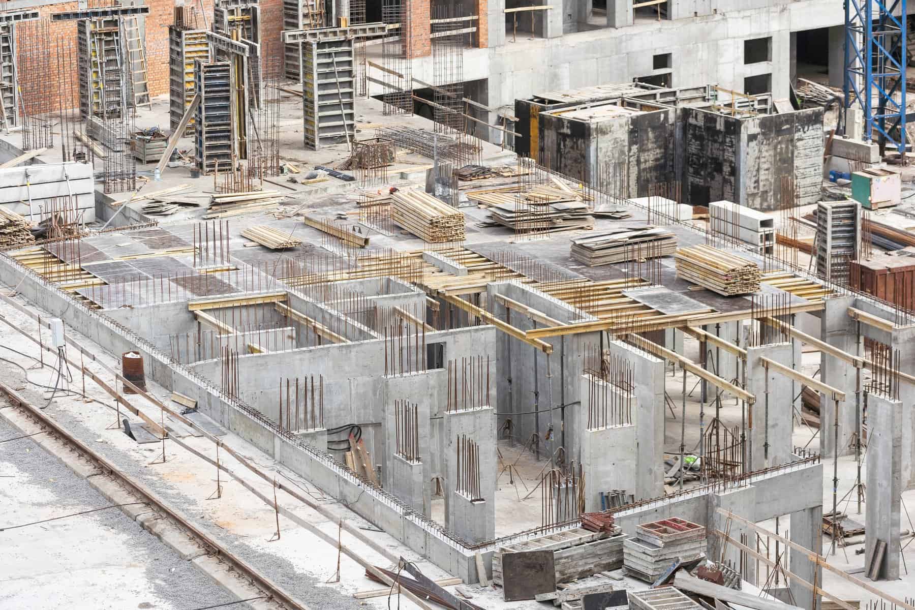 Construction of apartment buildings, dense urban development. The process of construction of