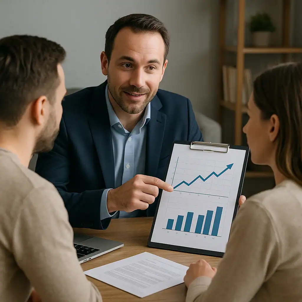 A mortgage broker in Israel explains the mortgage mix (ta'amil) to clients.