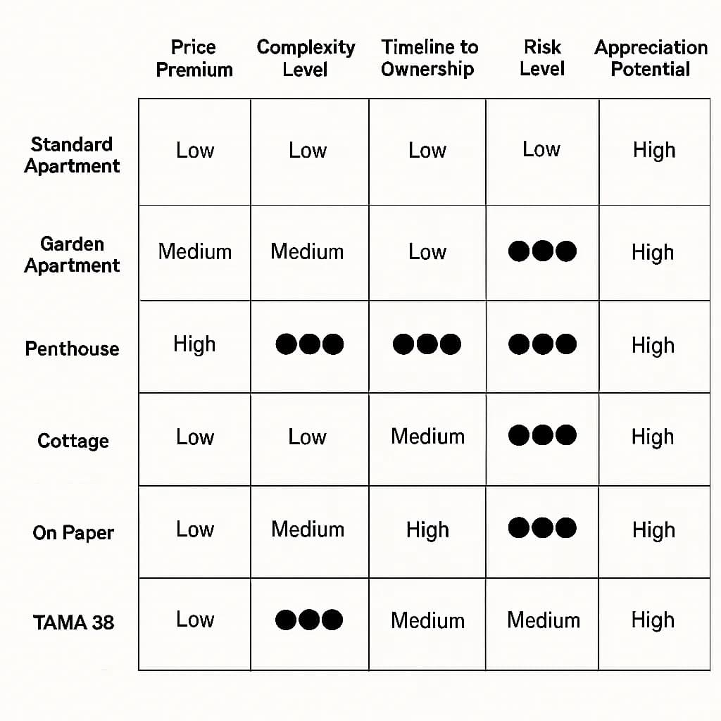 Comparison chart of different property types available when buying real estate in Israel