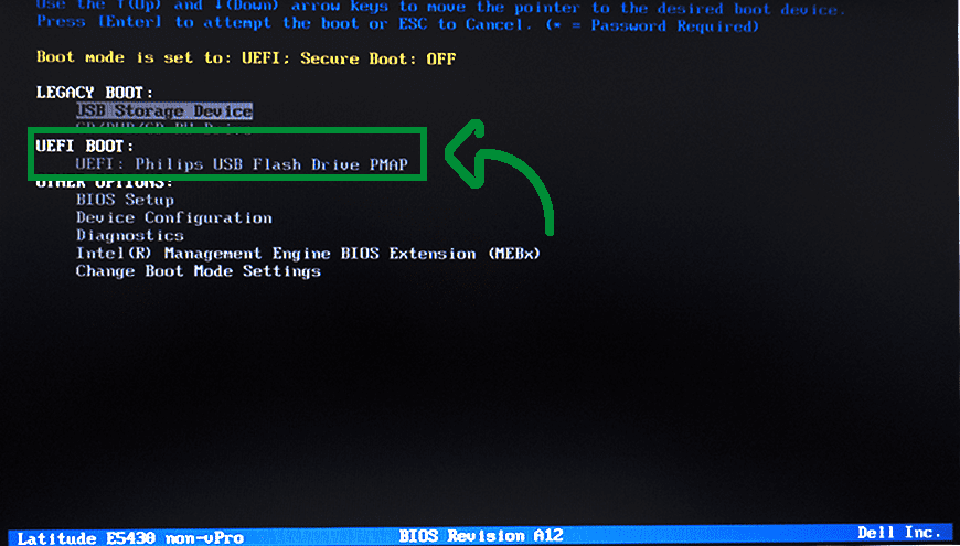 "Boot Menu" de DELL