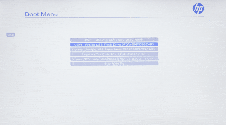 "Boot Menu" de HP