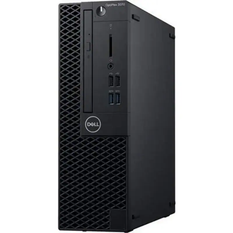 Puissant ordinateur de bureau Dell OptiPlex 3070 avec processeur fiable, ports USB, lecteur de carte mémoire et design compact, idéal pour bureau et usage professionnel.