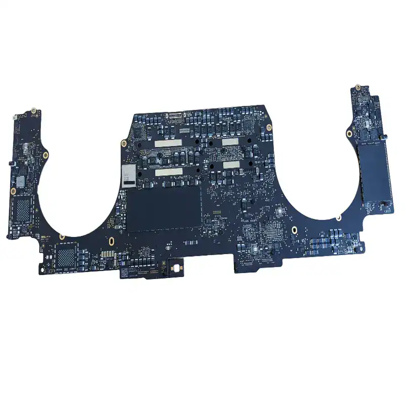 Carte mère pour ordinateur portable avec composants électroniques, circuit imprimé bleu, connecteurs et puces pour réparation ou upgrade.