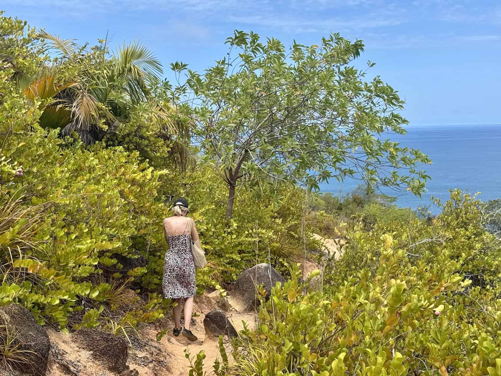 Granite slabs and vegetation along the coastal hike on Praslin