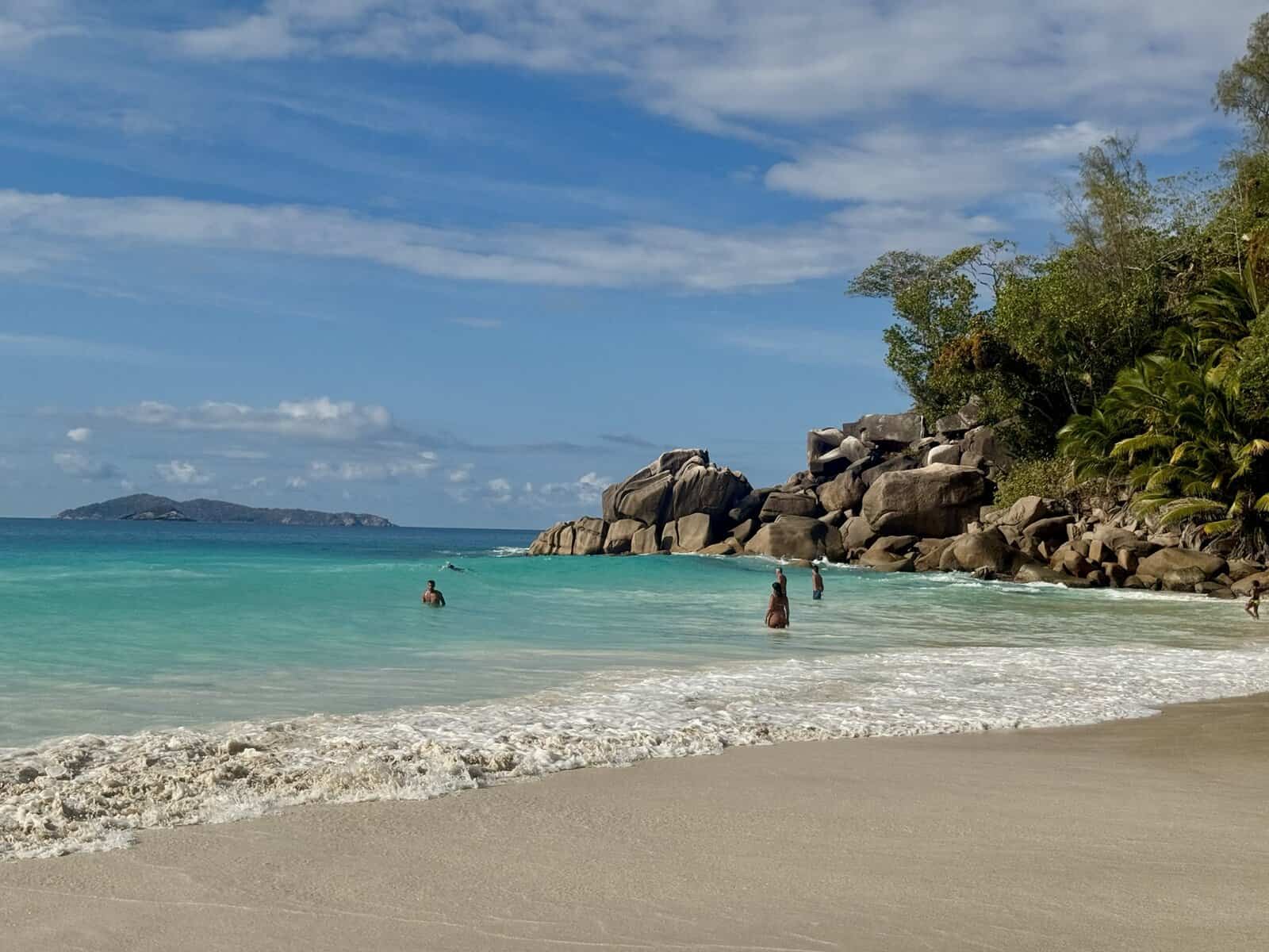 Anse Georgette beach as seen from the end of the hiking trail