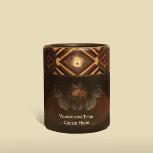 Yawanawa Tribe cacao Hapé container with traditional indigenous design and spiritual symbolism, representing indigenous cacao culture and healing rituals for holistic wellness.