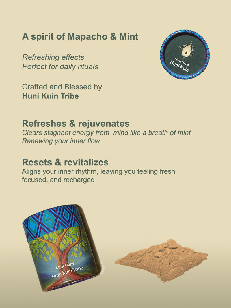 Traditional Huni Kuin Mint Hapé powder for spiritual cleansing and revitalization, crafted by the Huni Kuin Tribe for daily rituals and inner renewal.