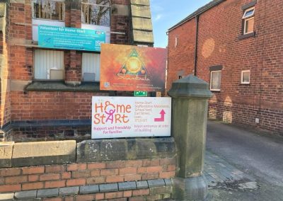 Home-Start Staffordshire Moorlands building signs and entrance.