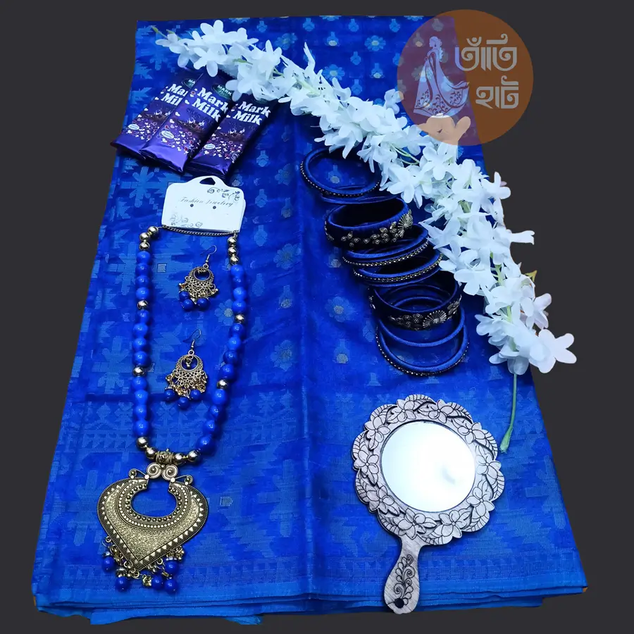 Blue color jamdani saree combo packag. tangailer saree - Image 2