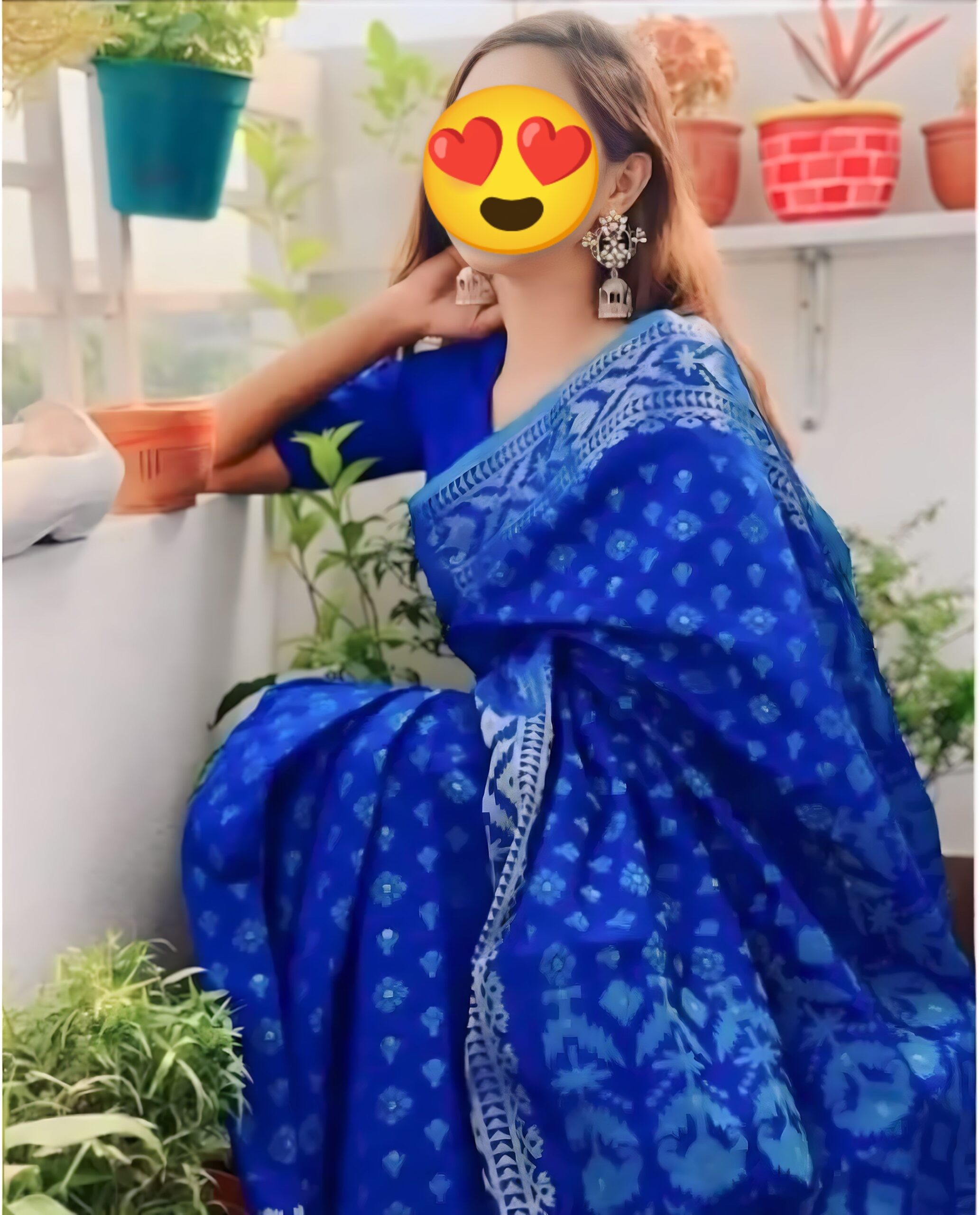 Nil jamdani saree combo
