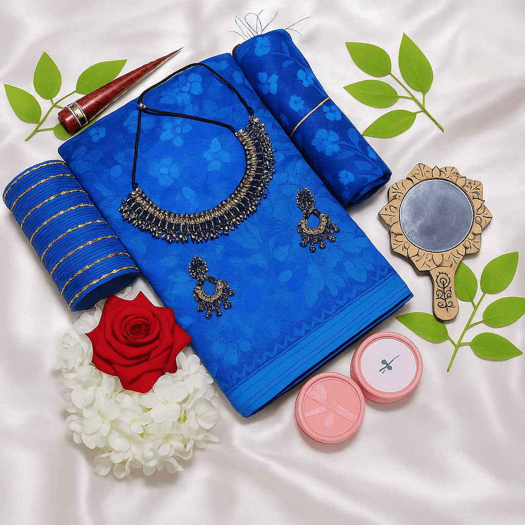 Blue jamdani Saree combo. gift package.