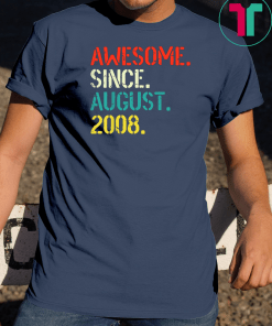 Kids Awesome Since August 2008 11th Birthday Gift 11 Yrs Old Tee Shirt
